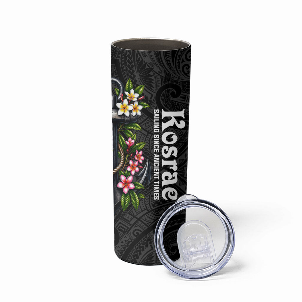Kosrae Nautical Heritage Skinny Tumbler Polynesian Tribal Anchor With Plumeria Tropical Art