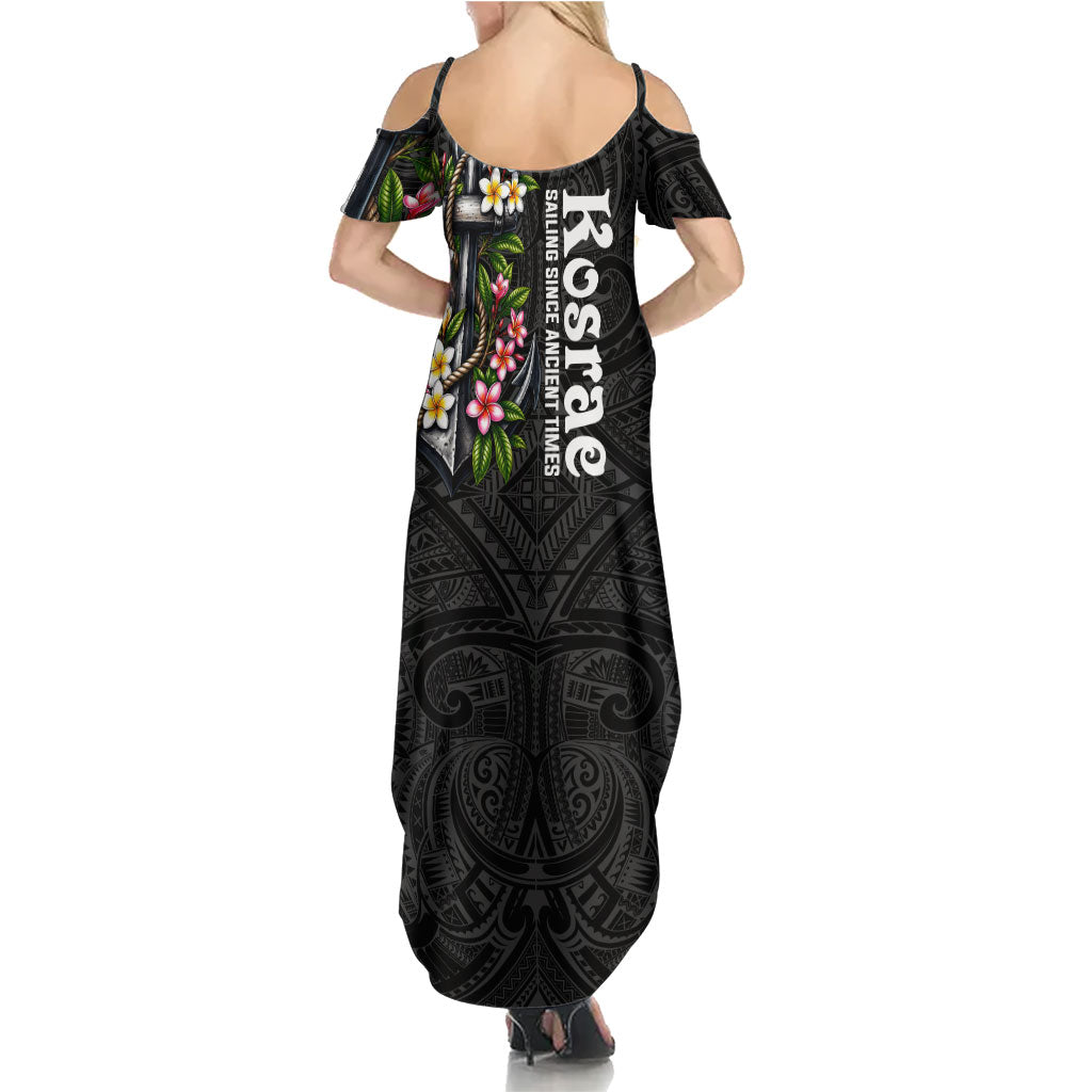 Kosrae Nautical Heritage Summer Maxi Dress Polynesian Tribal Anchor With Plumeria Tropical Art