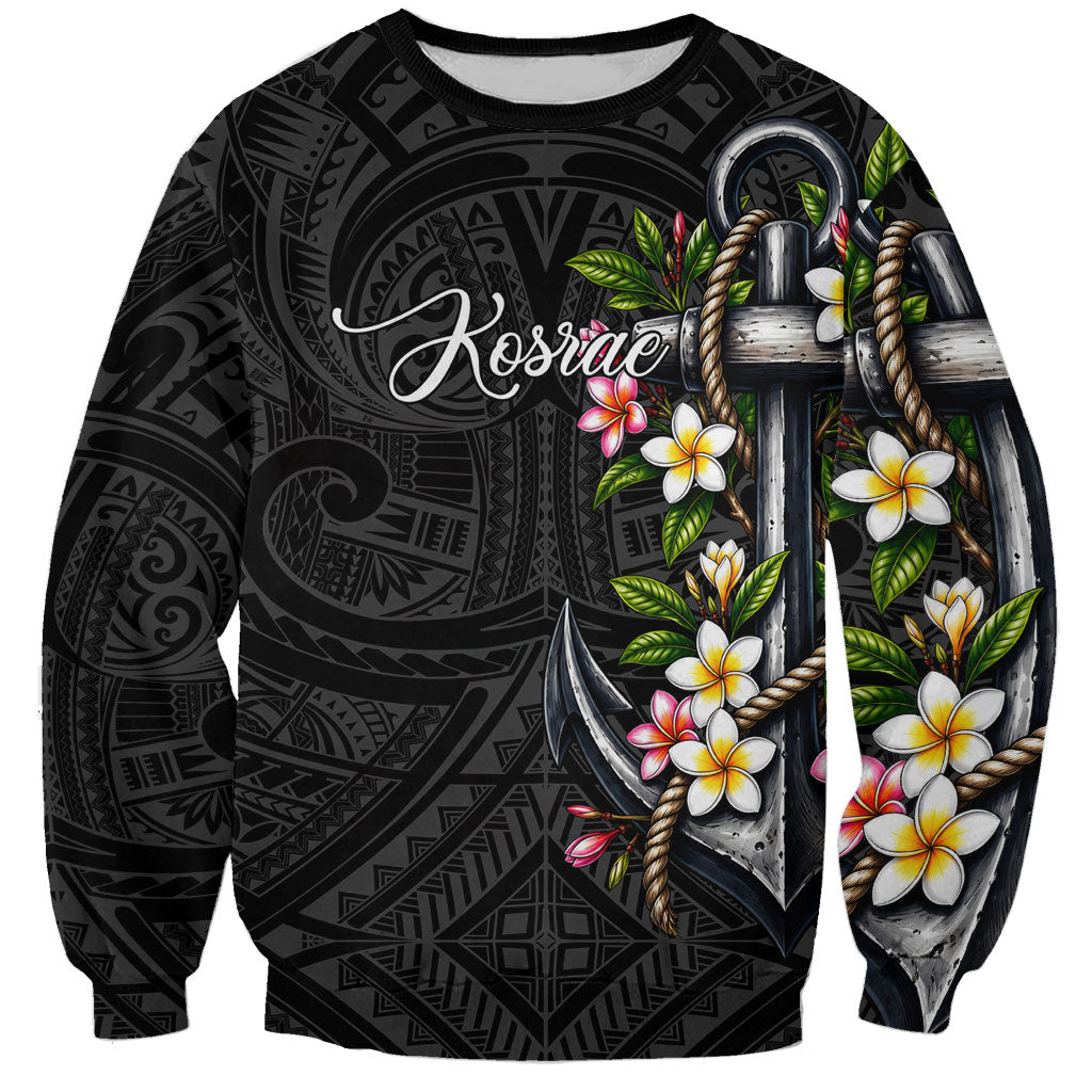 Kosrae Nautical Heritage Sweatshirt Polynesian Tribal Anchor With Plumeria Tropical Art