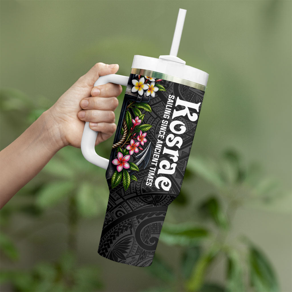 Kosrae Nautical Heritage Tumbler With Handle Polynesian Tribal Anchor With Plumeria Tropical Art