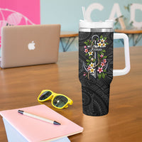 Kosrae Nautical Heritage Tumbler With Handle Polynesian Tribal Anchor With Plumeria Tropical Art