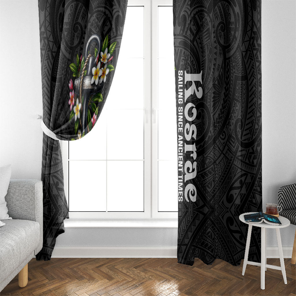 Kosrae Nautical Heritage Window Curtain Polynesian Tribal Anchor With Plumeria Tropical Art