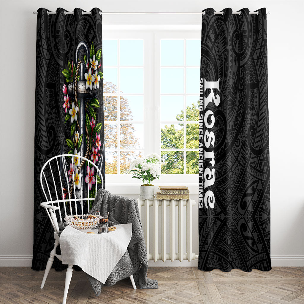 Kosrae Nautical Heritage Window Curtain Polynesian Tribal Anchor With Plumeria Tropical Art