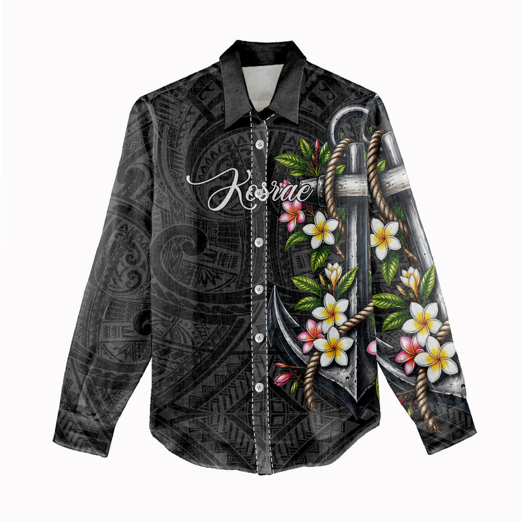 Kosrae Nautical Heritage Women Casual Shirt Polynesian Tribal Anchor With Plumeria Tropical Art