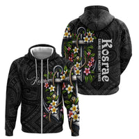 Kosrae Nautical Heritage Zip Hoodie Polynesian Tribal Anchor With Plumeria Tropical Art