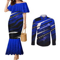 Kosrae Deep Sea Scuba Diving Couples Matching Mermaid Dress and Long Sleeve Button Shirt Blue Hole Beneath The Surface Coral Reef Graphic Art