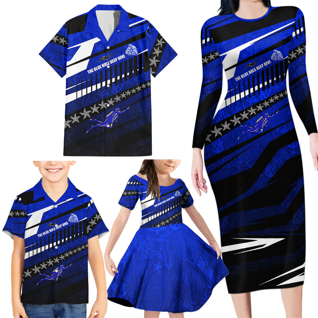 Kosrae Deep Sea Scuba Diving Family Matching Long Sleeve Bodycon Dress and Hawaiian Shirt Blue Hole Beneath The Surface Coral Reef Graphic Art