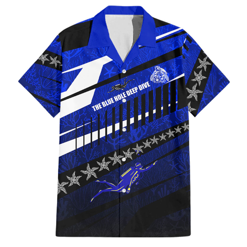 Kosrae Deep Sea Scuba Diving Family Matching Long Sleeve Bodycon Dress and Hawaiian Shirt Blue Hole Beneath The Surface Coral Reef Graphic Art