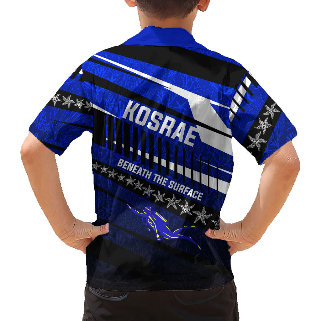 Kosrae Deep Sea Scuba Diving Family Matching Off The Shoulder Long Sleeve Dress and Hawaiian Shirt Blue Hole Beneath The Surface Coral Reef Graphic Art