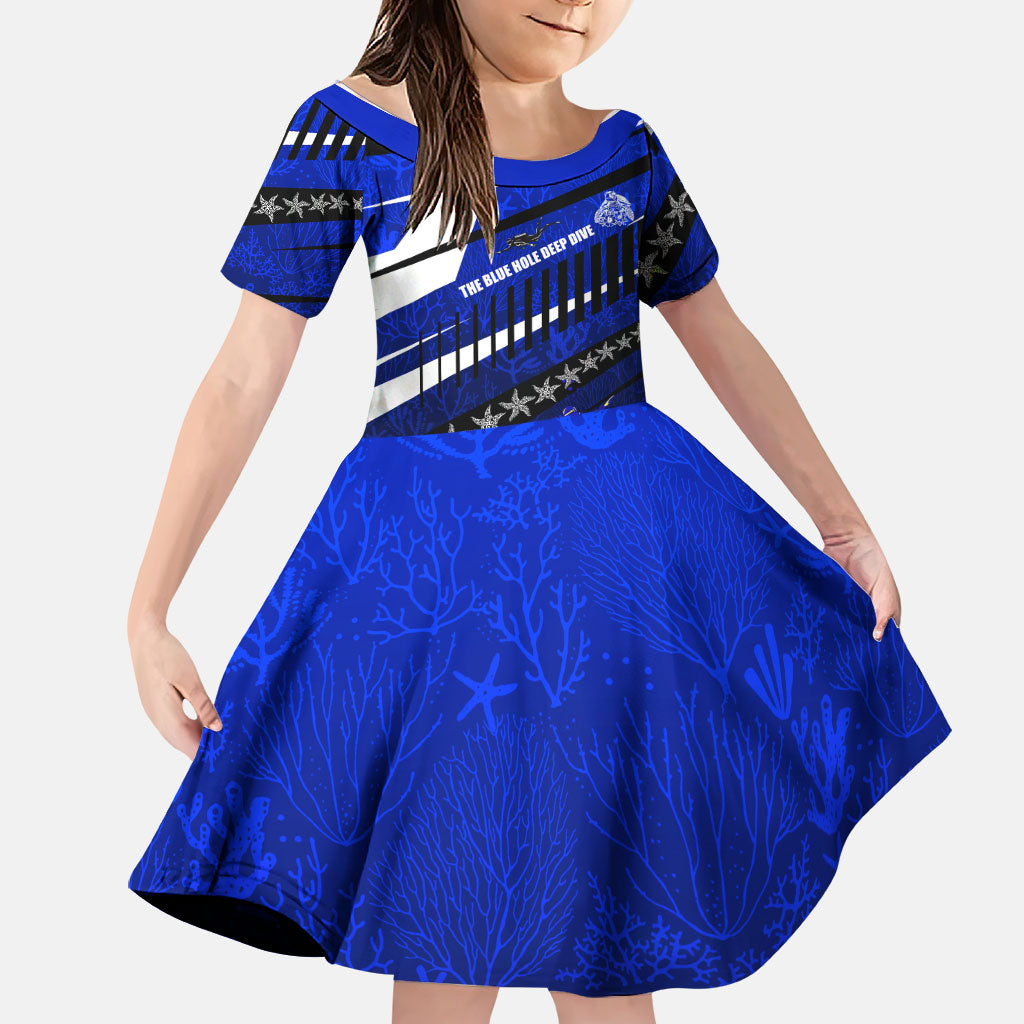 Kosrae Deep Sea Scuba Diving Family Matching Off Shoulder Maxi Dress and Hawaiian Shirt Blue Hole Beneath The Surface Coral Reef Graphic Art