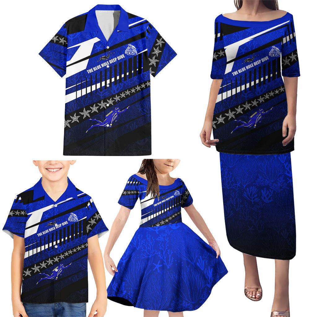 Kosrae Deep Sea Scuba Diving Family Matching Puletasi and Hawaiian Shirt Blue Hole Beneath The Surface Coral Reef Graphic Art