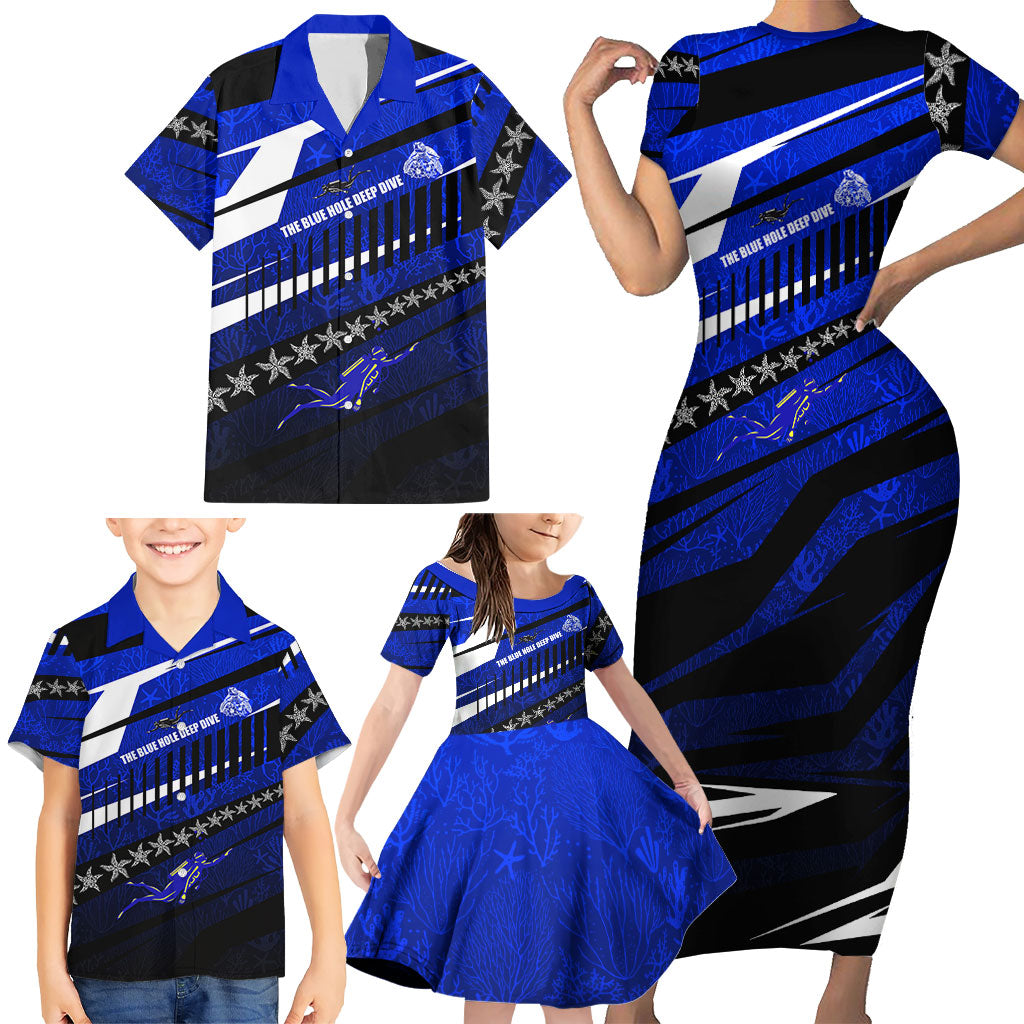 Kosrae Deep Sea Scuba Diving Family Matching Short Sleeve Bodycon Dress and Hawaiian Shirt Blue Hole Beneath The Surface Coral Reef Graphic Art