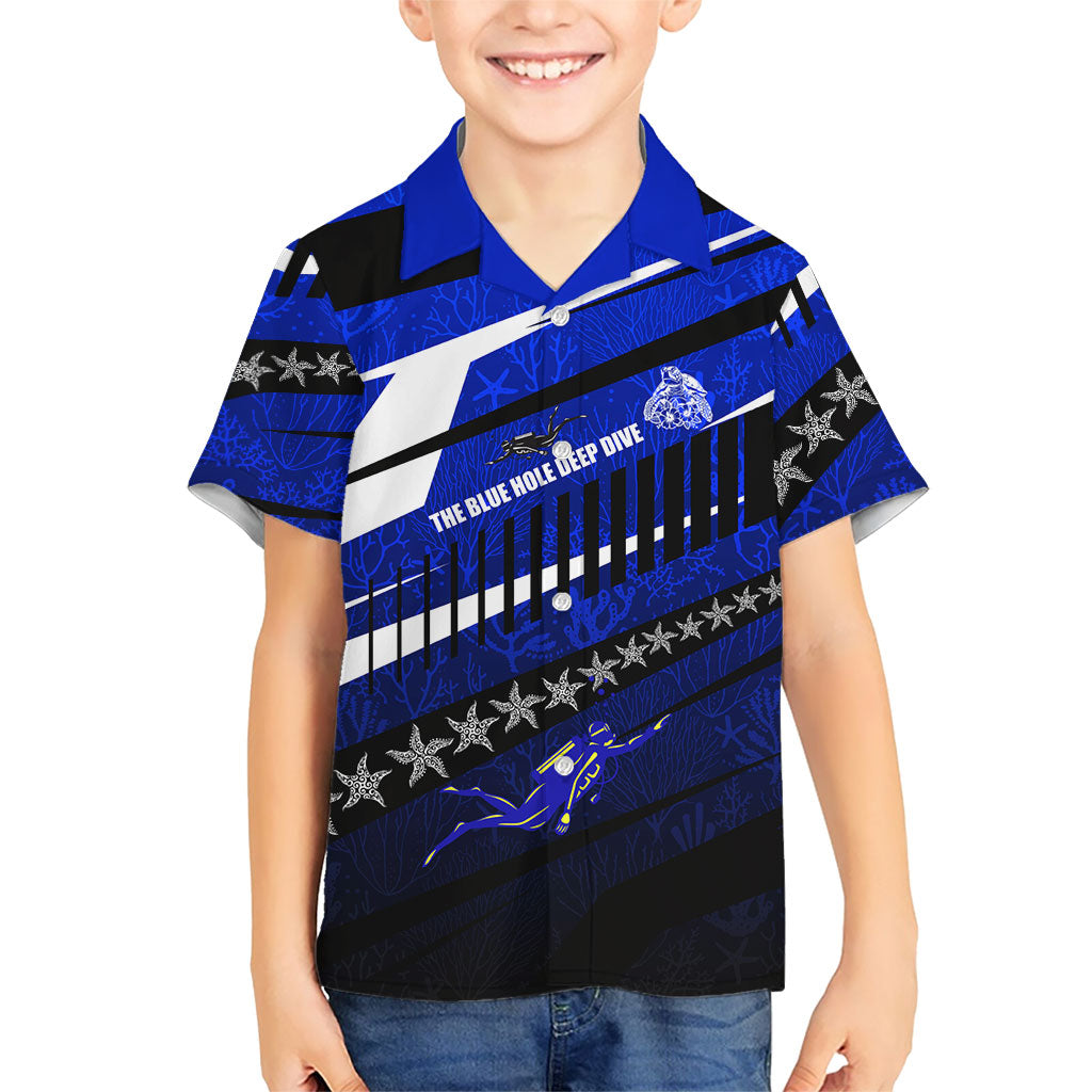 Kosrae Deep Sea Scuba Diving Family Matching Short Sleeve Bodycon Dress and Hawaiian Shirt Blue Hole Beneath The Surface Coral Reef Graphic Art