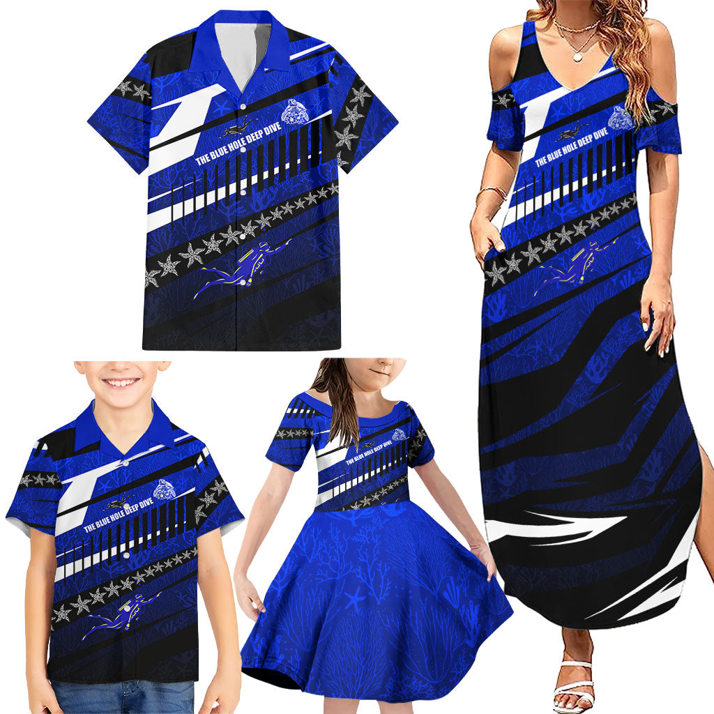 Kosrae Deep Sea Scuba Diving Family Matching Summer Maxi Dress and Hawaiian Shirt Blue Hole Beneath The Surface Coral Reef Graphic Art