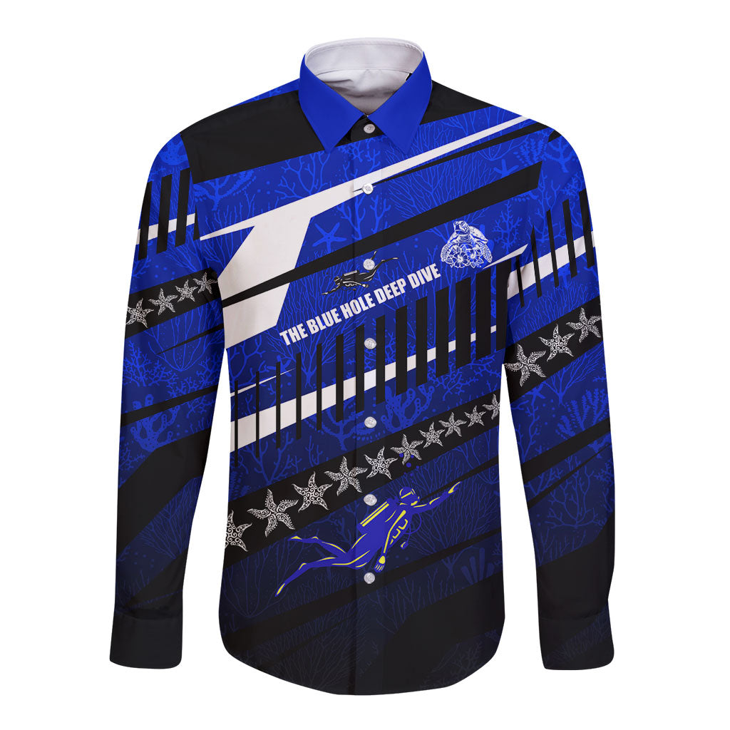 Kosrae Deep Sea Scuba Diving Long Sleeve Button Shirt Blue Hole Beneath The Surface Coral Reef Graphic Art