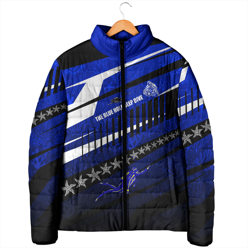 Kosrae Deep Sea Scuba Diving Padded Jacket Blue Hole Beneath The Surface Coral Reef Graphic Art