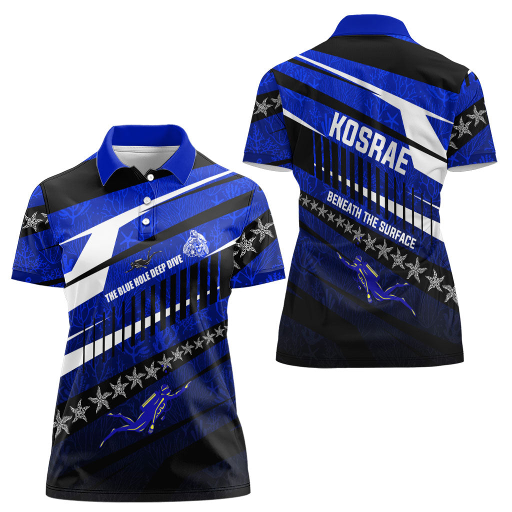 Kosrae Deep Sea Scuba Diving Women Polo Shirt Blue Hole Beneath The Surface Coral Reef Graphic Art