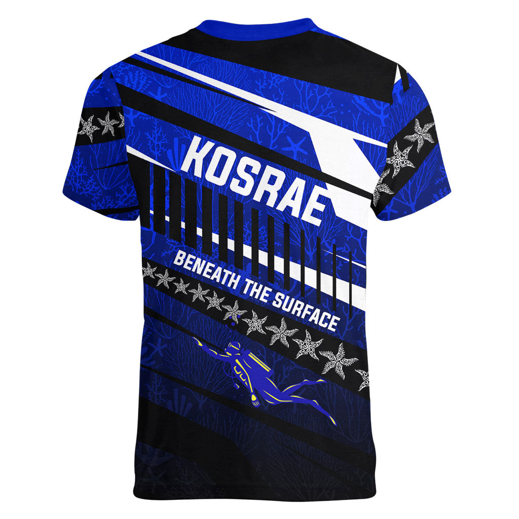 Kosrae Deep Sea Scuba Diving Women V-Neck T-Shirt Blue Hole Beneath The Surface Coral Reef Graphic Art