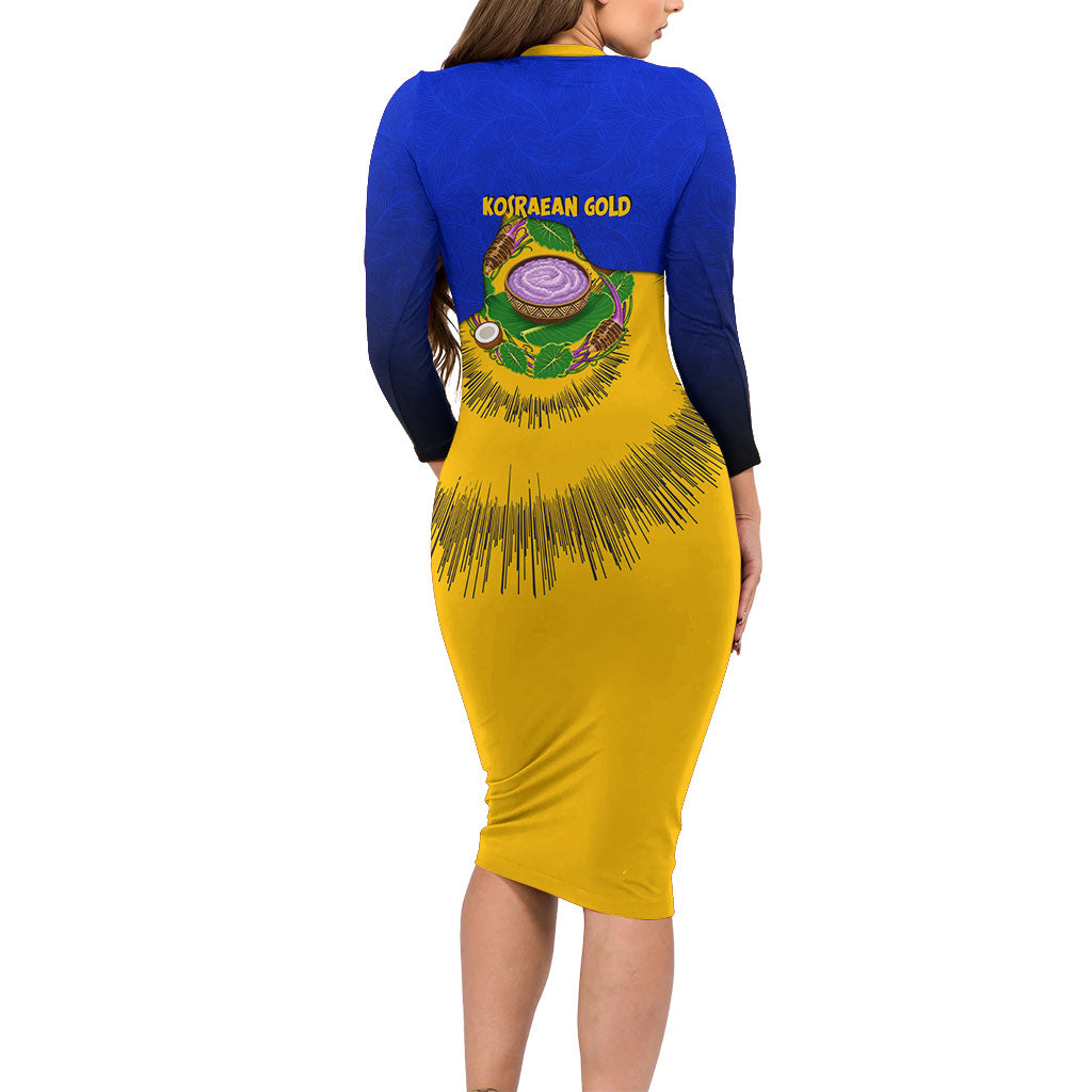 Kosrae Fafa Culinary Heritage Family Matching Long Sleeve Bodycon Dress and Hawaiian Shirt Kosraean Gold Taro Tradition Illustration With Coconut Leaves