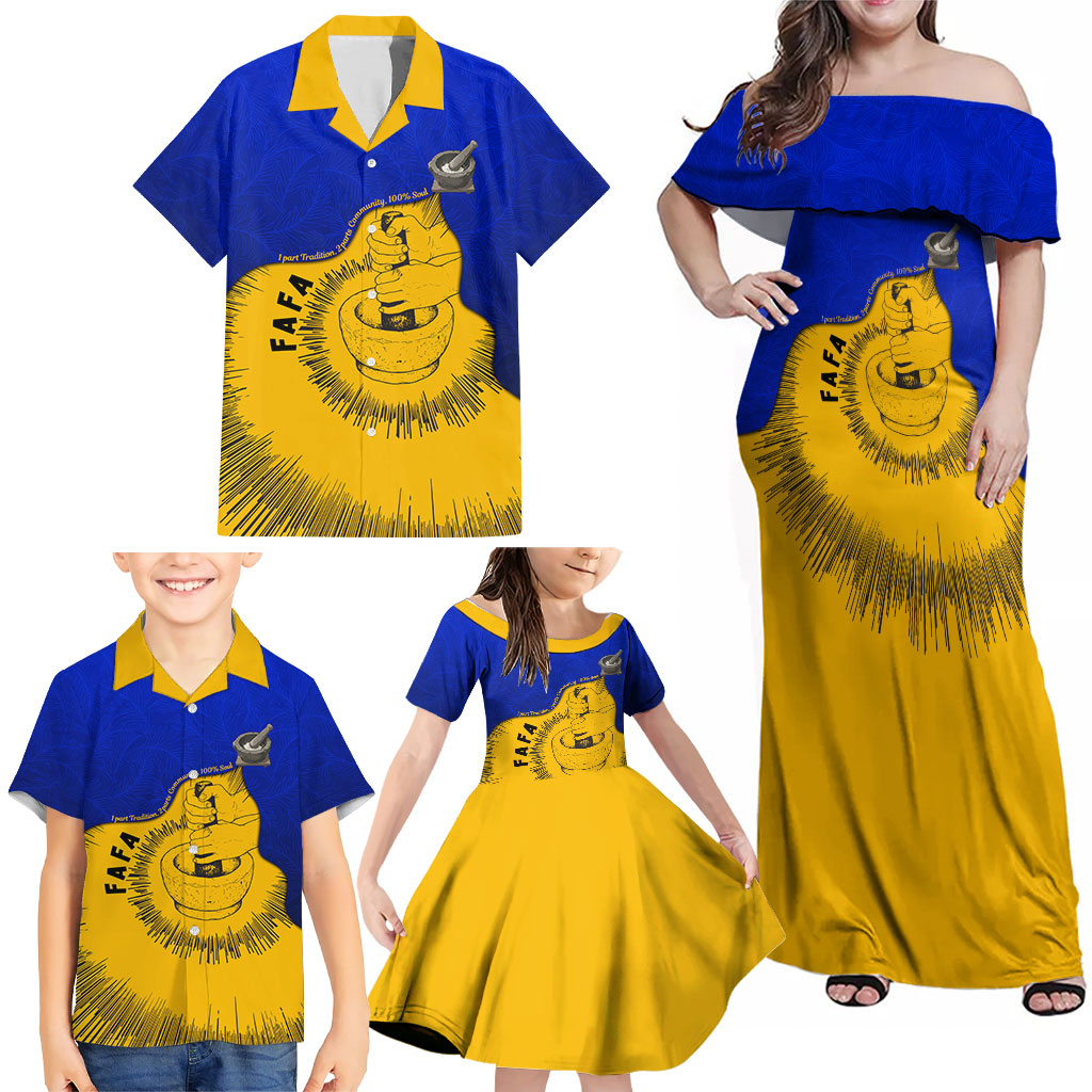 Kosrae Fafa Culinary Heritage Family Matching Off Shoulder Maxi Dress and Hawaiian Shirt Kosraean Gold Taro Tradition Illustration With Coconut Leaves