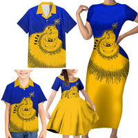 Kosrae Fafa Culinary Heritage Family Matching Short Sleeve Bodycon Dress and Hawaiian Shirt Kosraean Gold Taro Tradition Illustration With Coconut Leaves