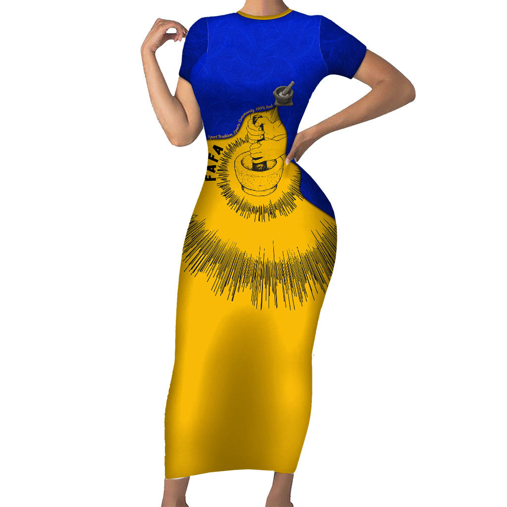 Kosrae Fafa Culinary Heritage Family Matching Short Sleeve Bodycon Dress and Hawaiian Shirt Kosraean Gold Taro Tradition Illustration With Coconut Leaves