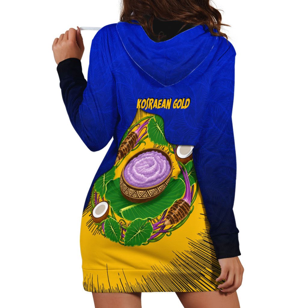 Kosrae Fafa Culinary Heritage Hoodie Dress Kosraean Gold Taro Tradition Illustration With Coconut Leaves
