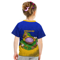 Kosrae Fafa Culinary Heritage Kid T Shirt Kosraean Gold Taro Tradition Illustration With Coconut Leaves
