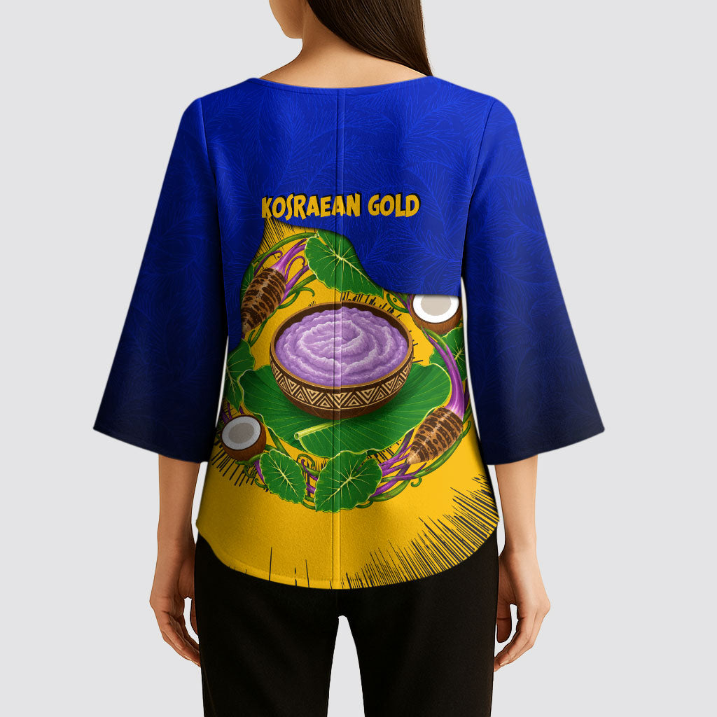 Kosrae Fafa Culinary Heritage Kimono Sleeve Blouse Kosraean Gold Taro Tradition Illustration With Coconut Leaves