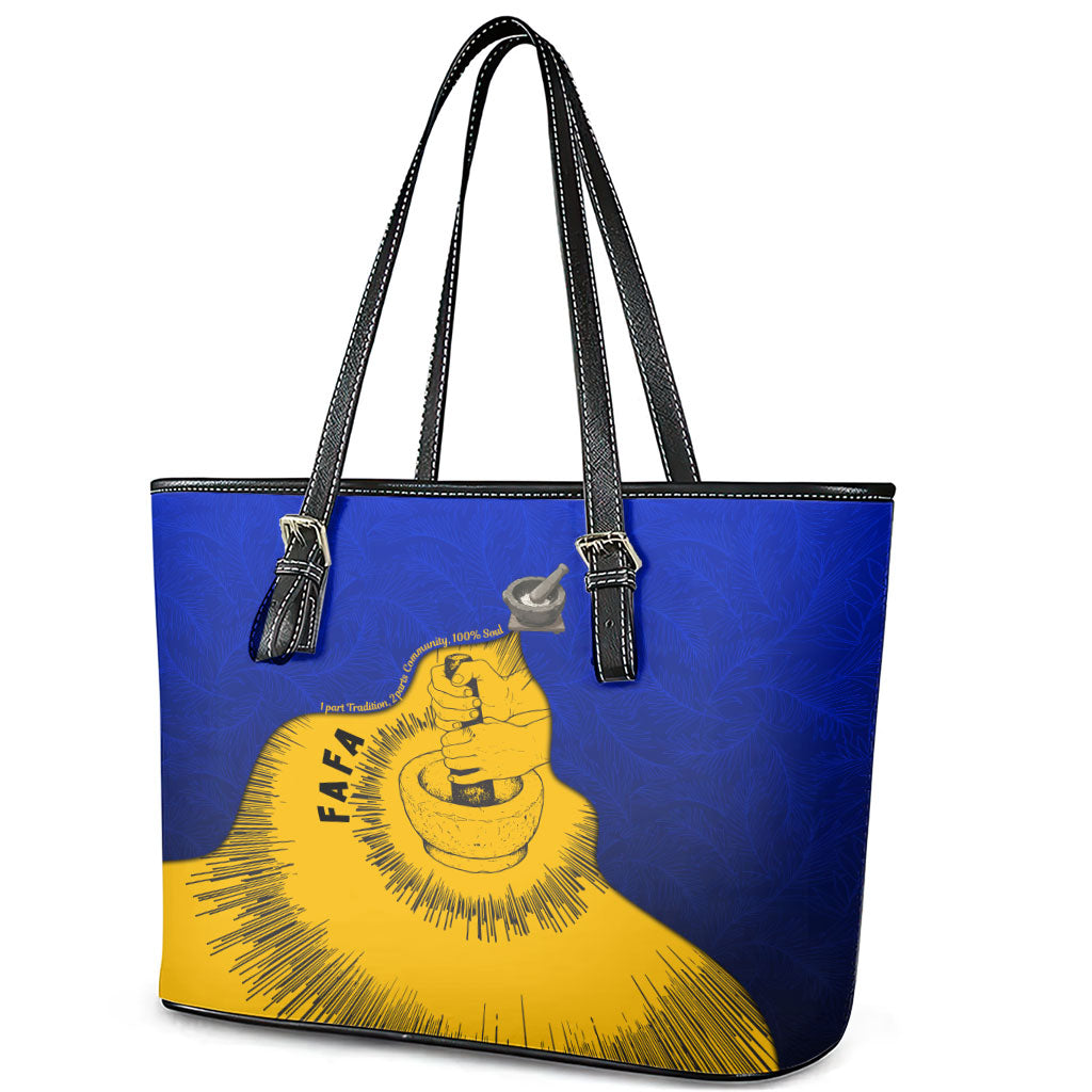 Kosrae Fafa Culinary Heritage Leather Tote Bag Kosraean Gold Taro Tradition Illustration With Coconut Leaves