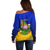 Kosrae Fafa Culinary Heritage Off Shoulder Sweater Kosraean Gold Taro Tradition Illustration With Coconut Leaves