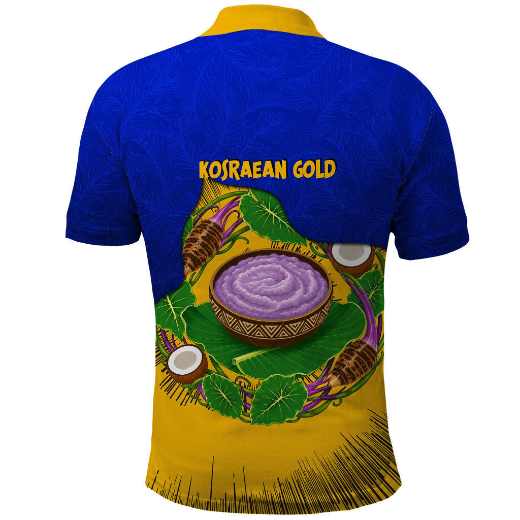 Kosrae Fafa Culinary Heritage Polo Shirt Kosraean Gold Taro Tradition Illustration With Coconut Leaves
