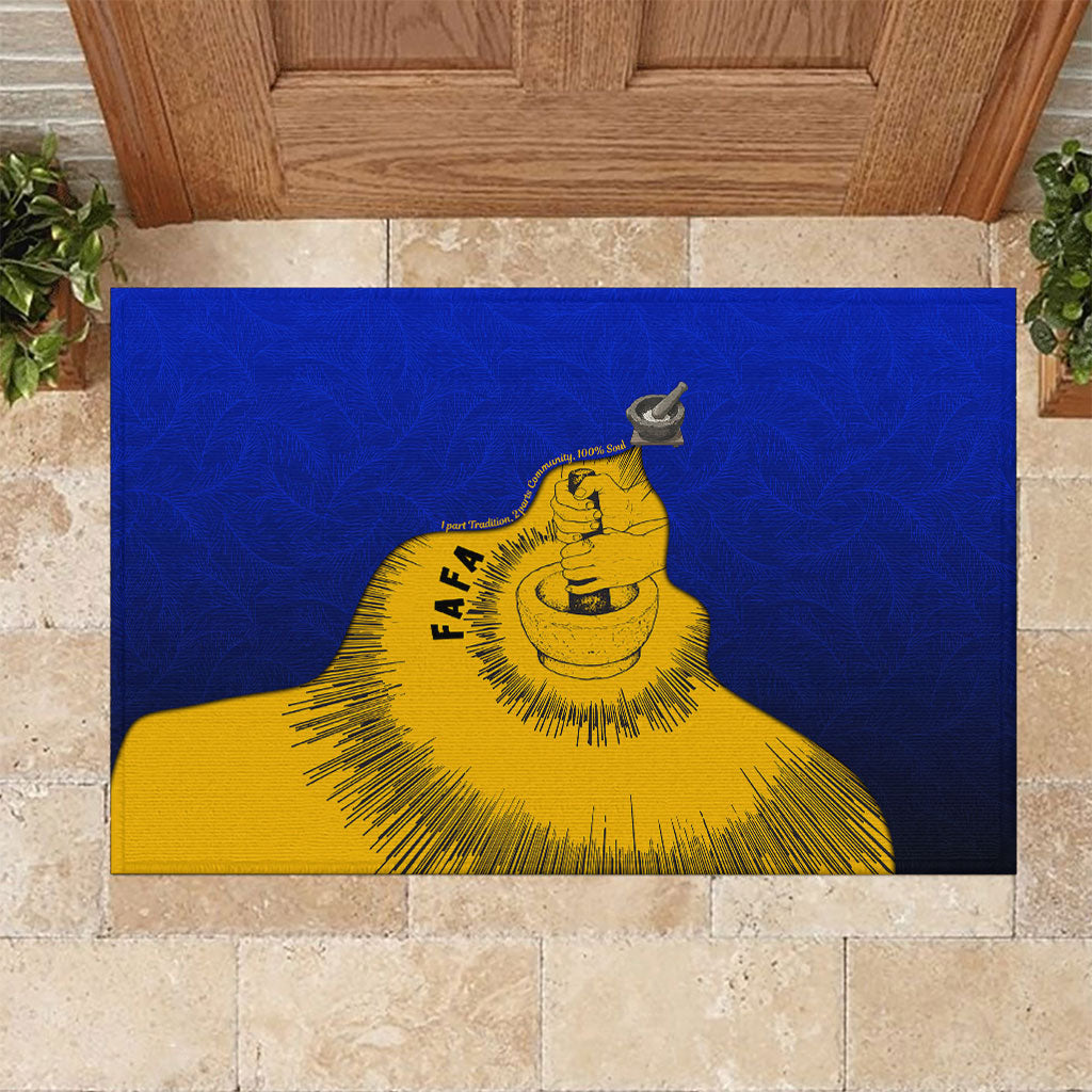 Kosrae Fafa Culinary Heritage Rubber Doormat Kosraean Gold Taro Tradition Illustration With Coconut Leaves