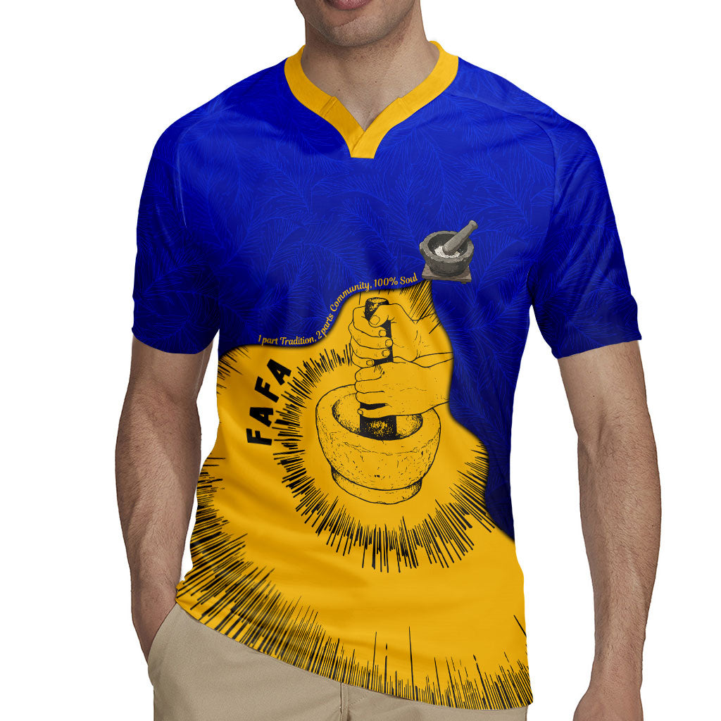 Kosrae Fafa Culinary Heritage Rugby Jersey Kosraean Gold Taro Tradition Illustration With Coconut Leaves