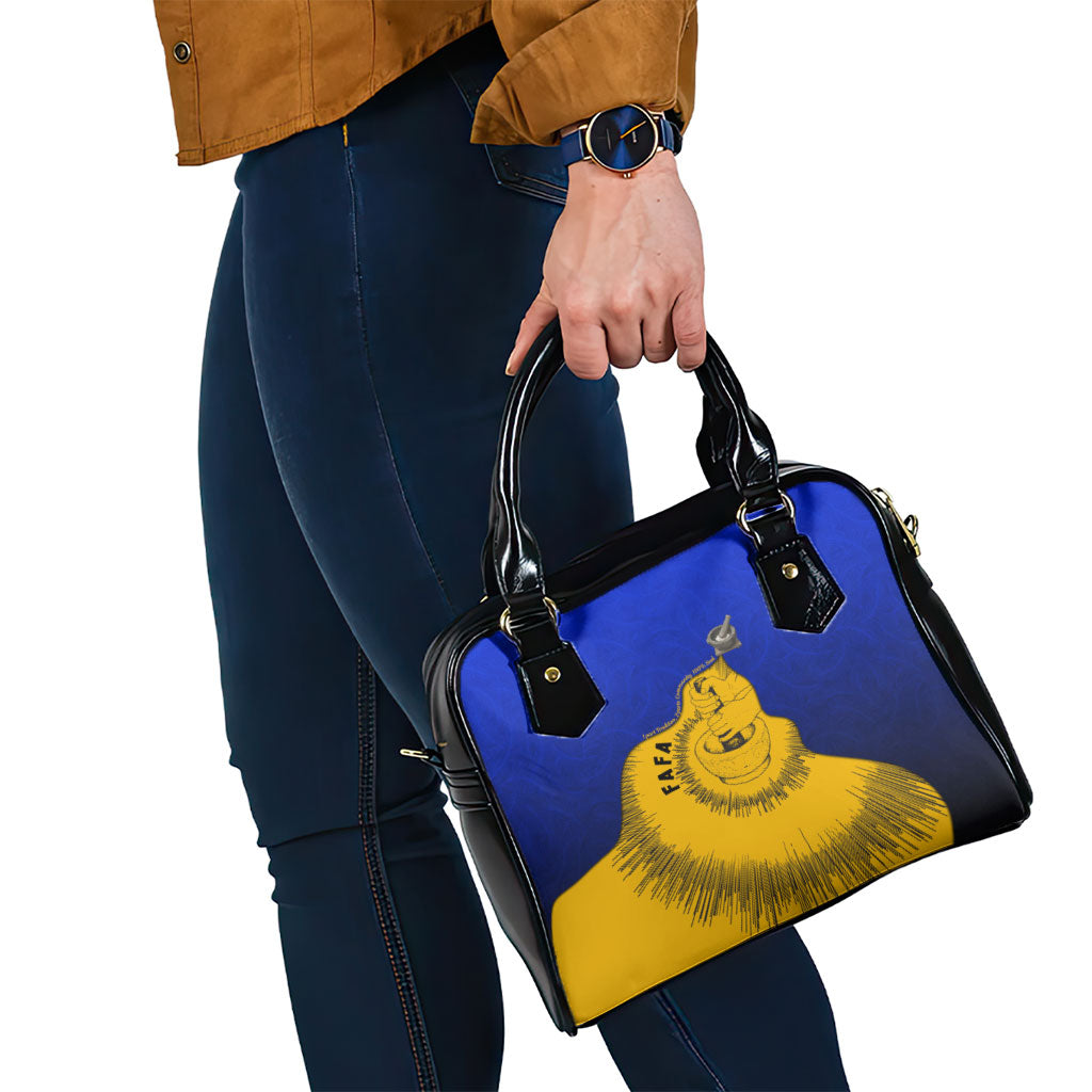 Kosrae Fafa Culinary Heritage Shoulder Handbag Kosraean Gold Taro Tradition Illustration With Coconut Leaves