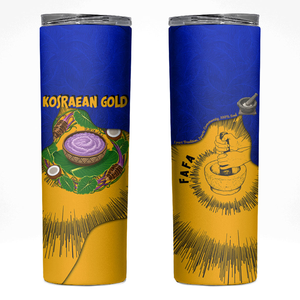 Kosrae Fafa Culinary Heritage Skinny Tumbler Kosraean Gold Taro Tradition Illustration With Coconut Leaves