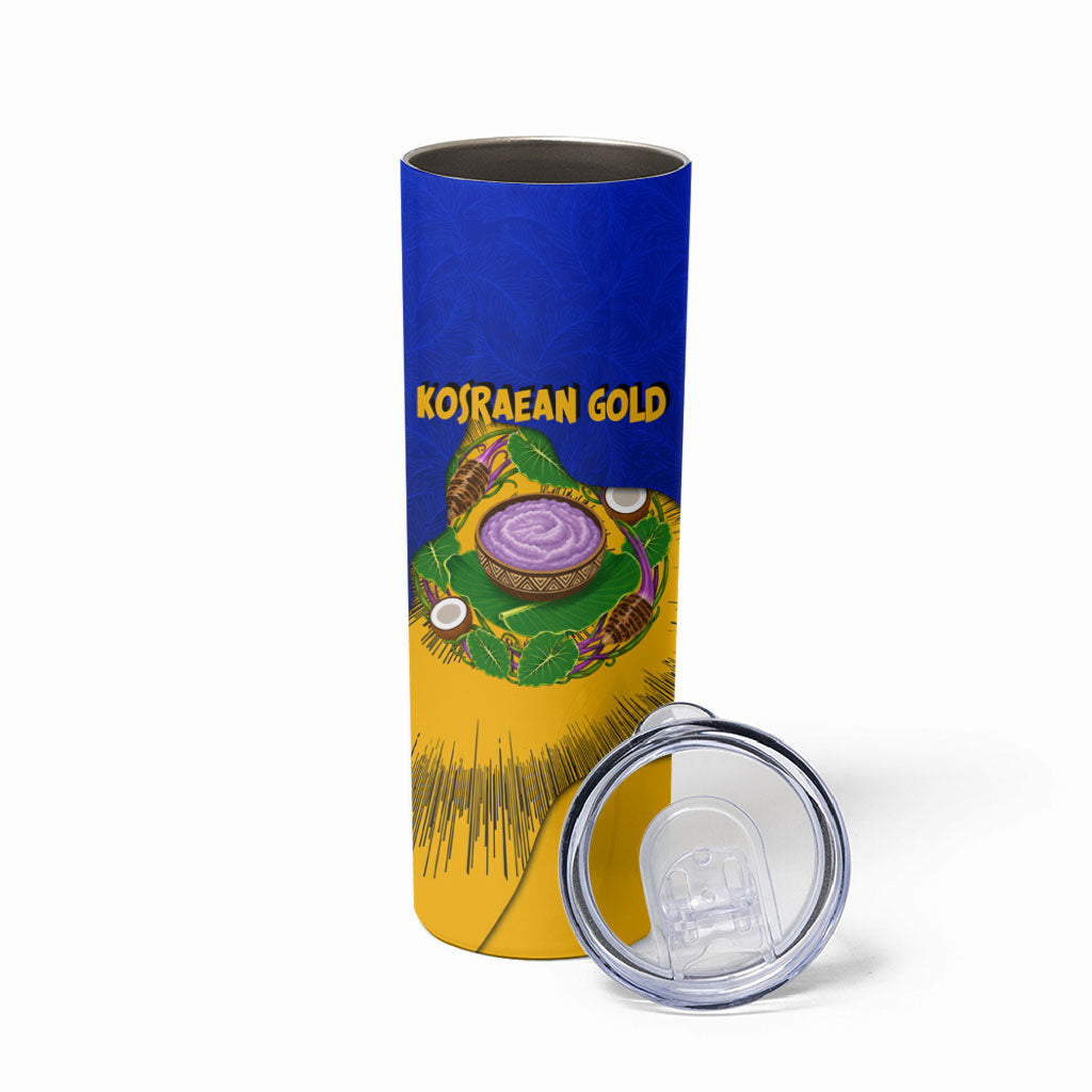 Kosrae Fafa Culinary Heritage Skinny Tumbler Kosraean Gold Taro Tradition Illustration With Coconut Leaves