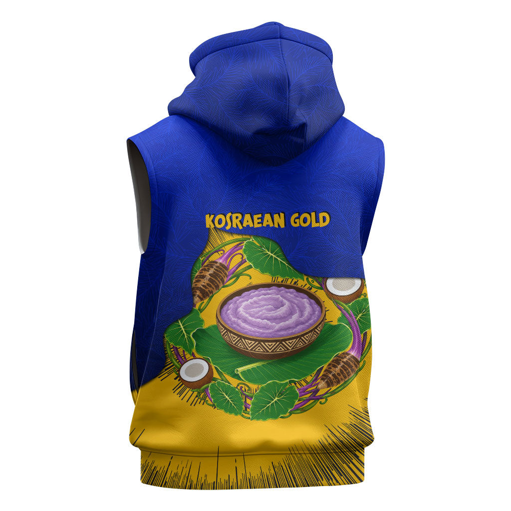Kosrae Fafa Culinary Heritage Sleeveless Hoodie Kosraean Gold Taro Tradition Illustration With Coconut Leaves