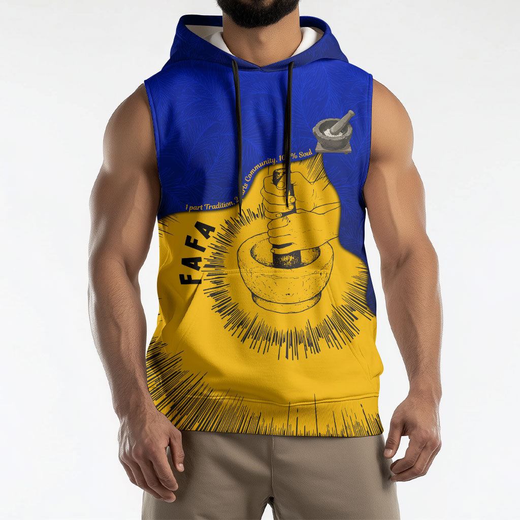 Kosrae Fafa Culinary Heritage Sleeveless Hoodie Kosraean Gold Taro Tradition Illustration With Coconut Leaves