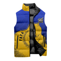 Kosrae Fafa Culinary Heritage Sleeveless Puffer Jacket Kosraean Gold Taro Tradition Illustration With Coconut Leaves