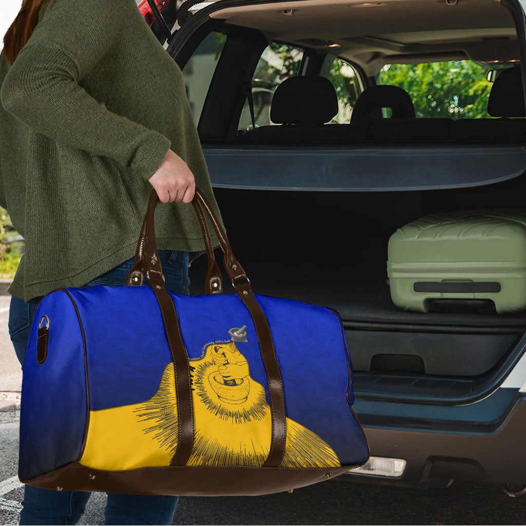 Kosrae Fafa Culinary Heritage Travel Bag Kosraean Gold Taro Tradition Illustration With Coconut Leaves