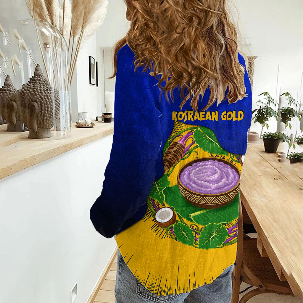 Kosrae Fafa Culinary Heritage Women Casual Shirt Kosraean Gold Taro Tradition Illustration With Coconut Leaves