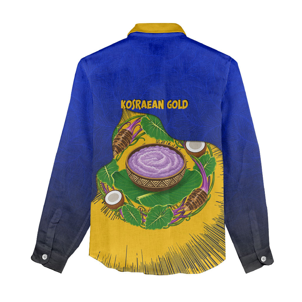 Kosrae Fafa Culinary Heritage Women Casual Shirt Kosraean Gold Taro Tradition Illustration With Coconut Leaves