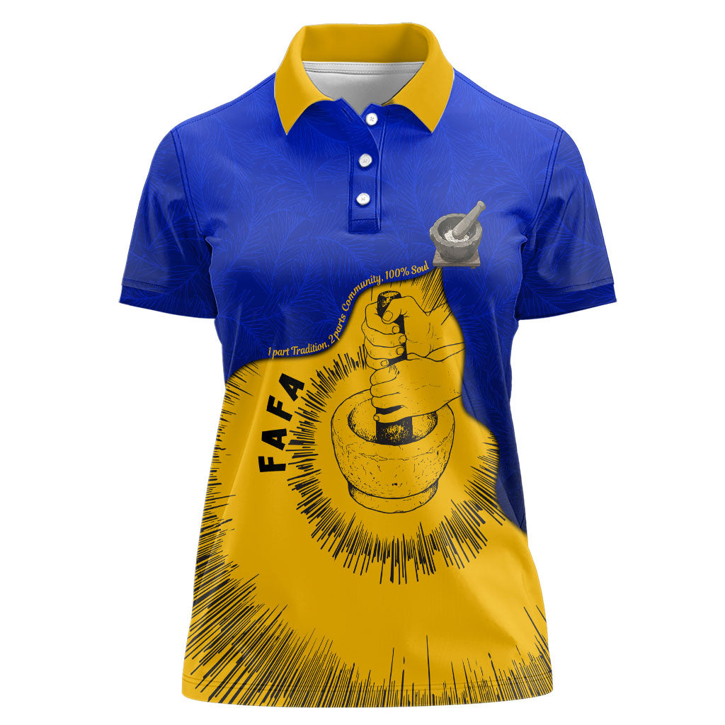 Kosrae Fafa Culinary Heritage Women Polo Shirt Kosraean Gold Taro Tradition Illustration With Coconut Leaves