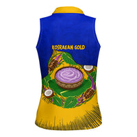 Kosrae Fafa Culinary Heritage Women Sleeveless Polo Shirt Kosraean Gold Taro Tradition Illustration With Coconut Leaves
