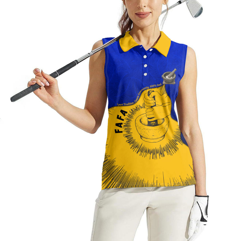 Kosrae Fafa Culinary Heritage Women Sleeveless Polo Shirt Kosraean Gold Taro Tradition Illustration With Coconut Leaves