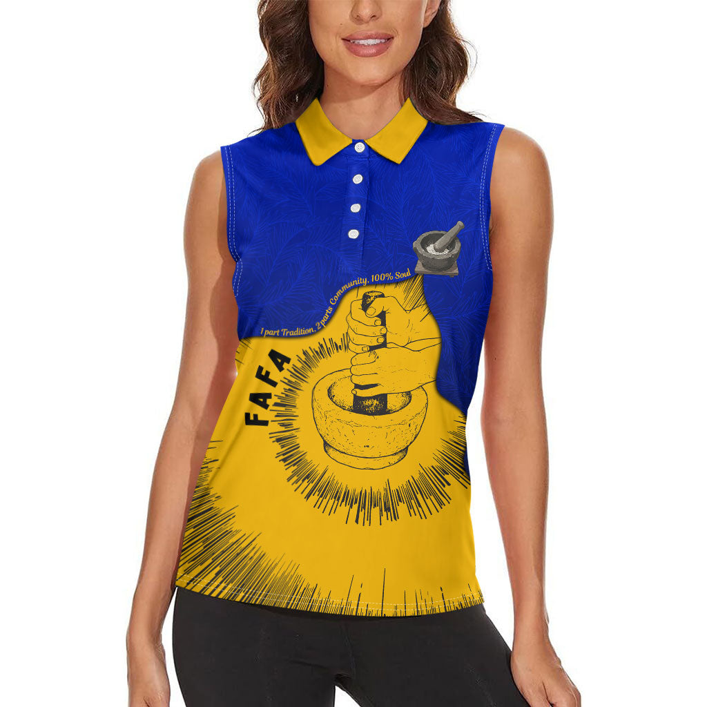 Kosrae Fafa Culinary Heritage Women Sleeveless Polo Shirt Kosraean Gold Taro Tradition Illustration With Coconut Leaves