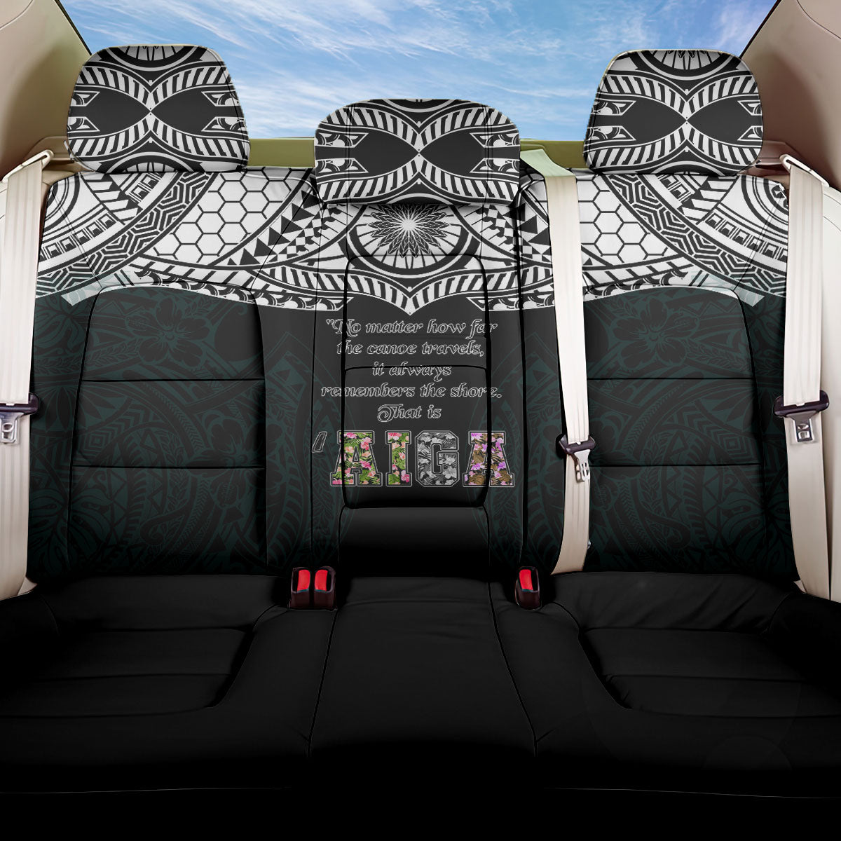 AIGA Always In Gods Arms Samoa Back Car Seat Cover Polynesian Tribal Tattoo Art Family Heritage Faith TS04 One Size Black White - Polynesian Pride