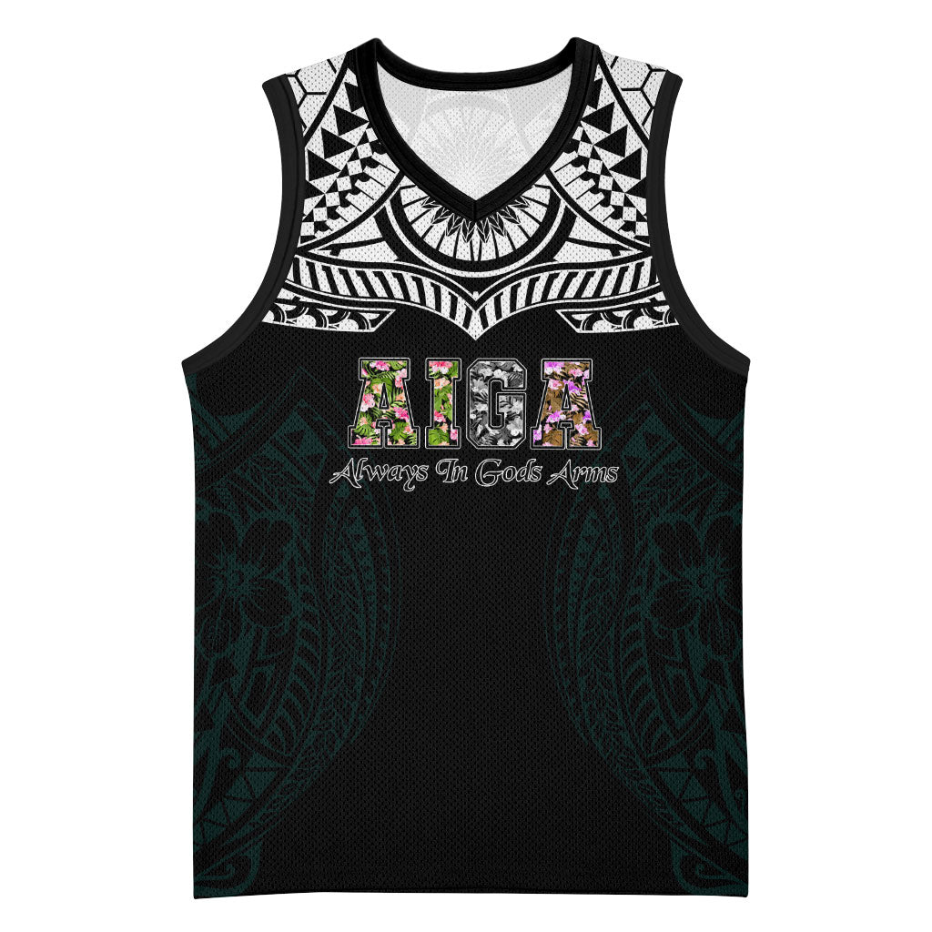 AIGA Always In Gods Arms Samoa Basketball Jersey Polynesian Tribal Tattoo Art Family Heritage Faith TS04 Unisex Black White - Polynesian Pride