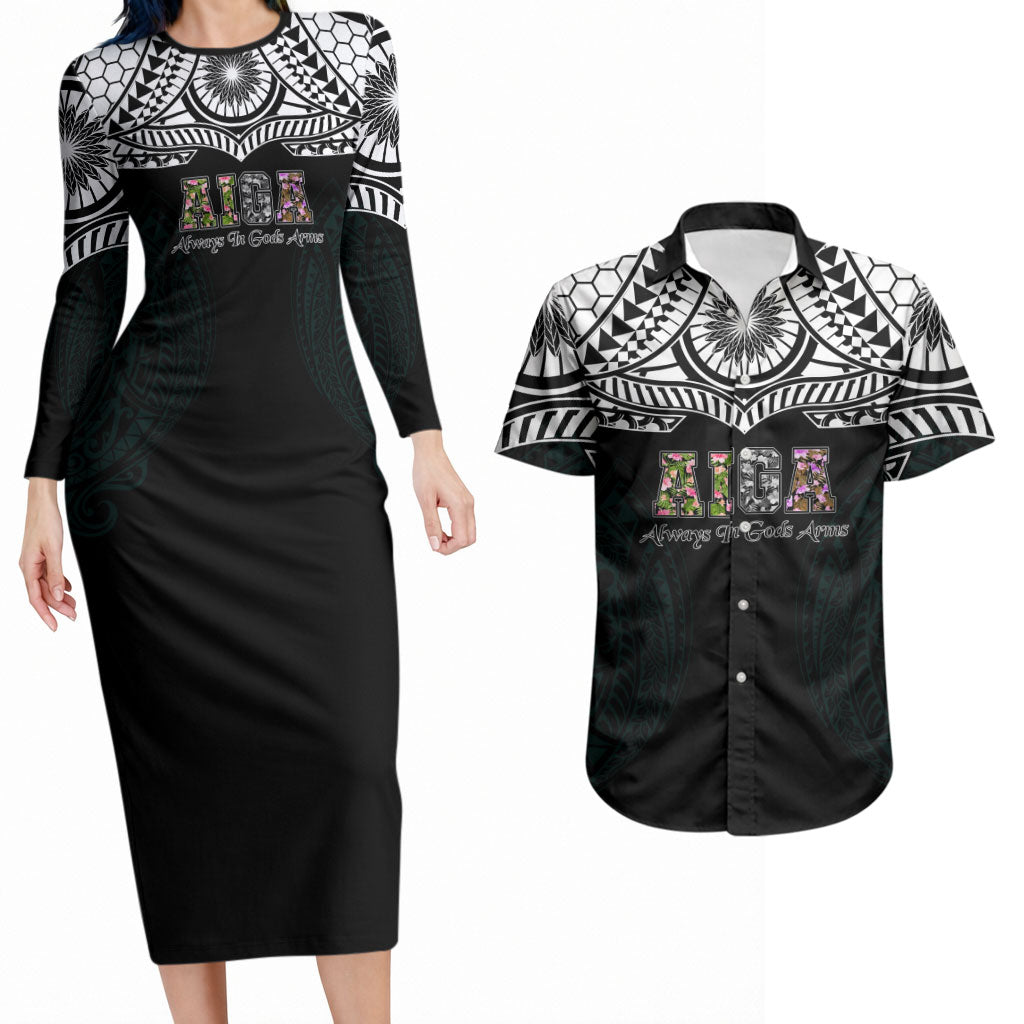 AIGA Always In Gods Arms Samoa Couples Matching Long Sleeve Bodycon Dress and Hawaiian Shirt Polynesian Tribal Tattoo Art Family Heritage Faith TS04 Black White - Polynesian Pride